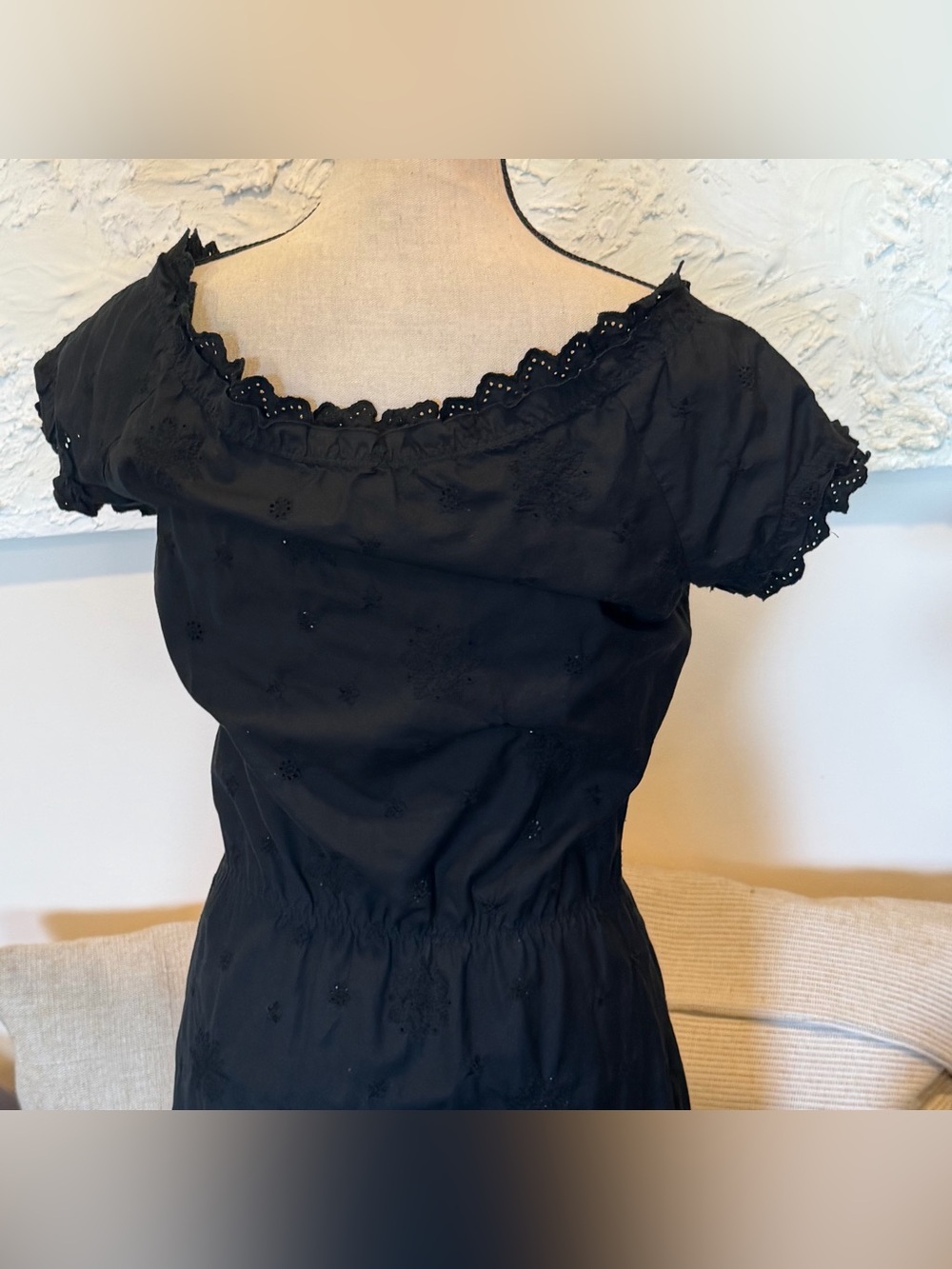 Moschino Cheap And Chic Dress Black Ruffle Eyelet 100% Cotton Sz EU 36 US 6 - Picture 5 of 9